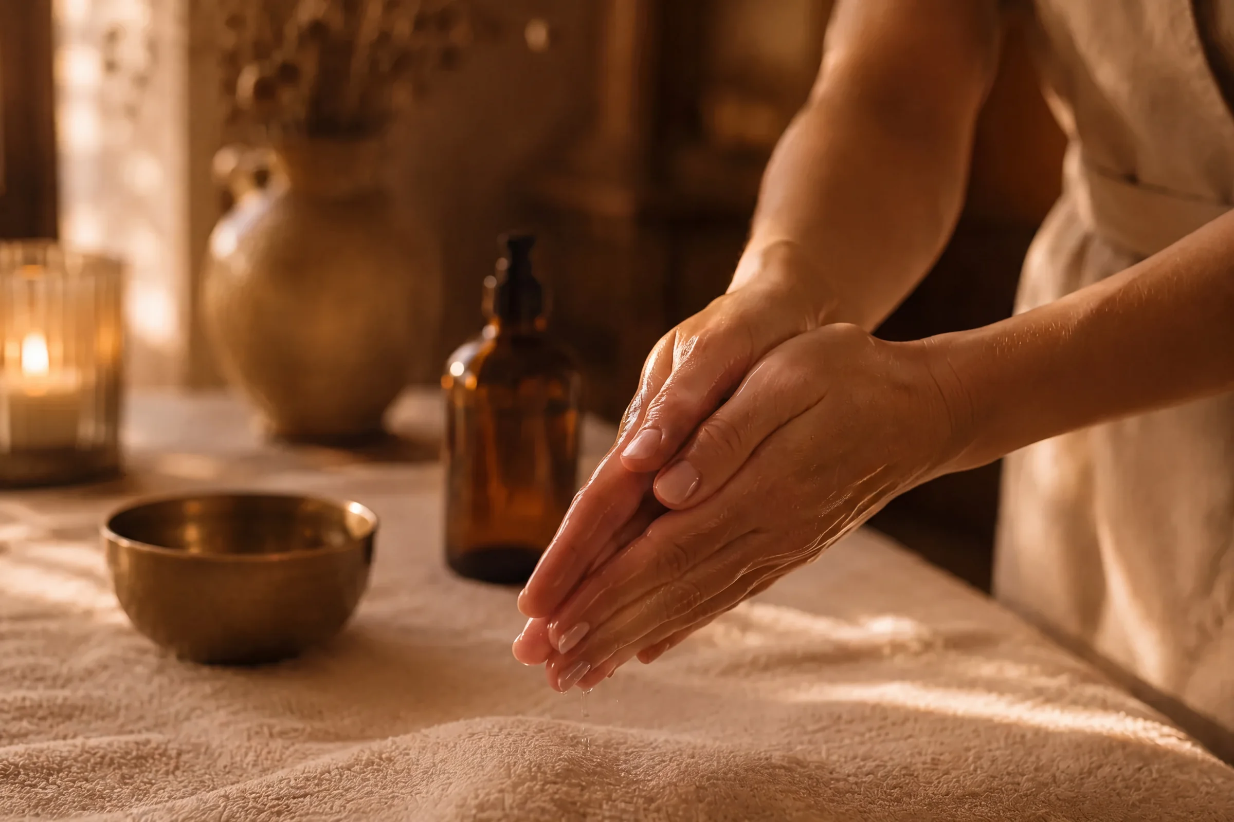 Massageolie warmen tussen de handen